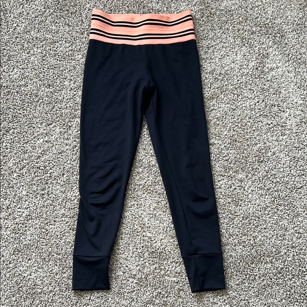 Olympia Vix Black Leggings with Pink Striped High Waisted Band Size Small